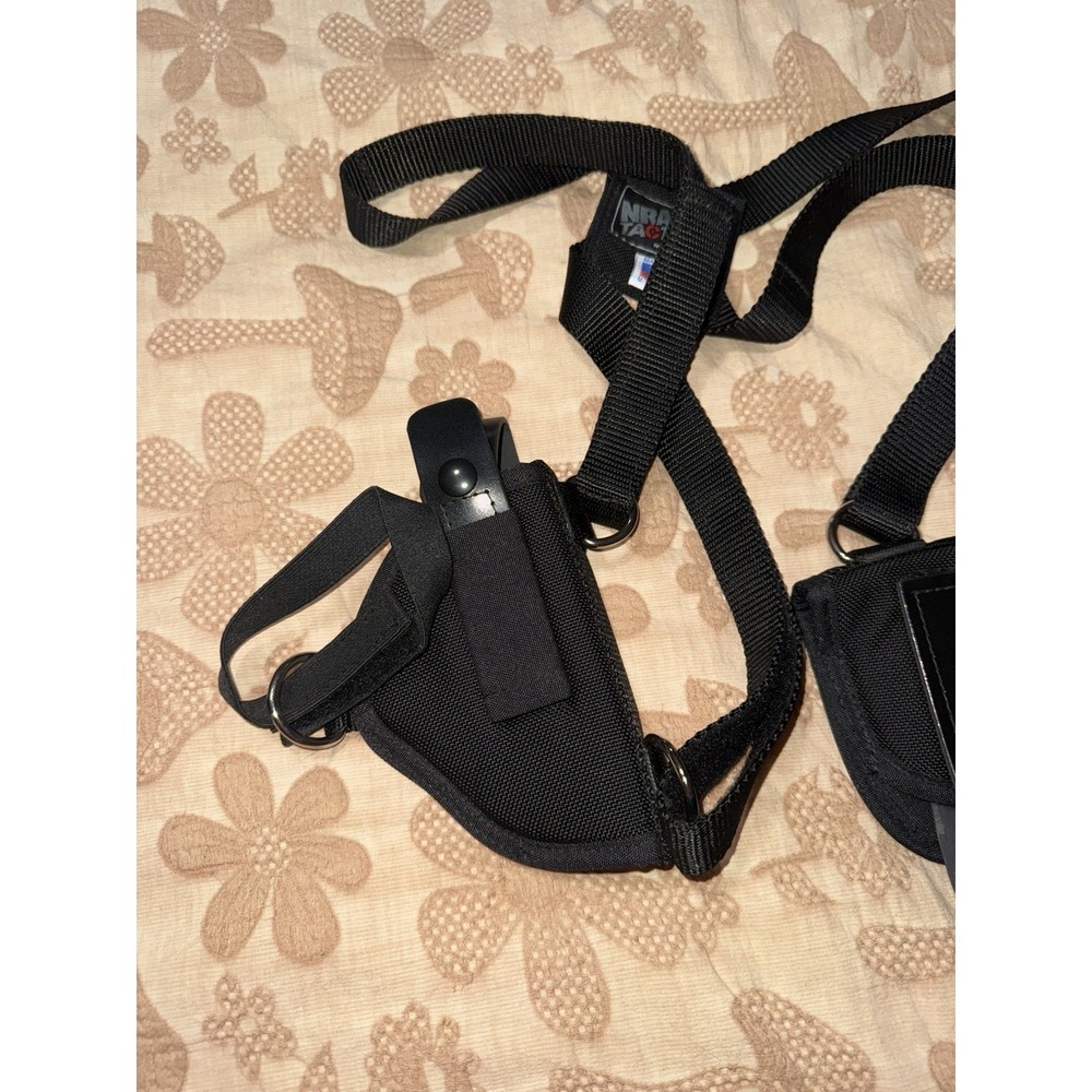 NRA Tactical‎ Shoulder Holster Rig Nylon Black Adjustable w/ Mag Pouch USA Made